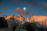 Sunrise and Moonset over Lone Pine Peak; Lone Pine, CA